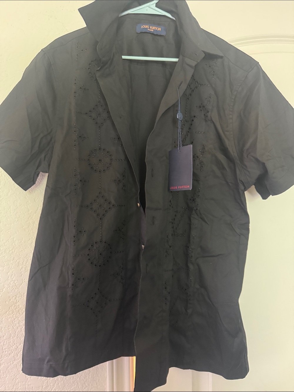 Louis Vuitton Black Short-Sleeve Eyelet Monogram Shirt Jacket